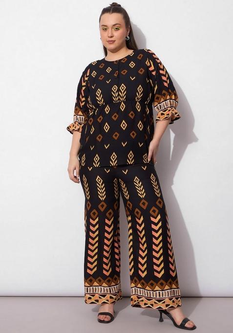 Black Embroidered Rayon Co Ord Set