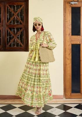 Yellow Embroidered Cotton Co Ord Set