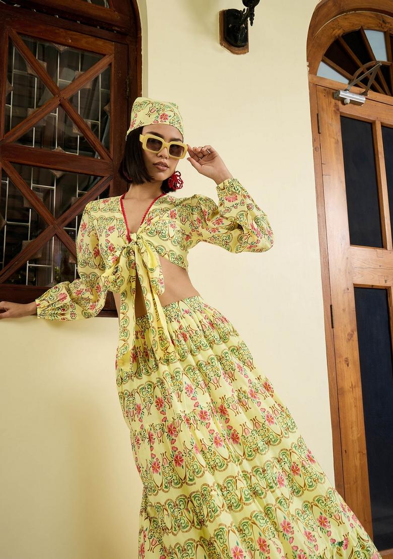 Yellow Embroidered Cotton Co Ord Set