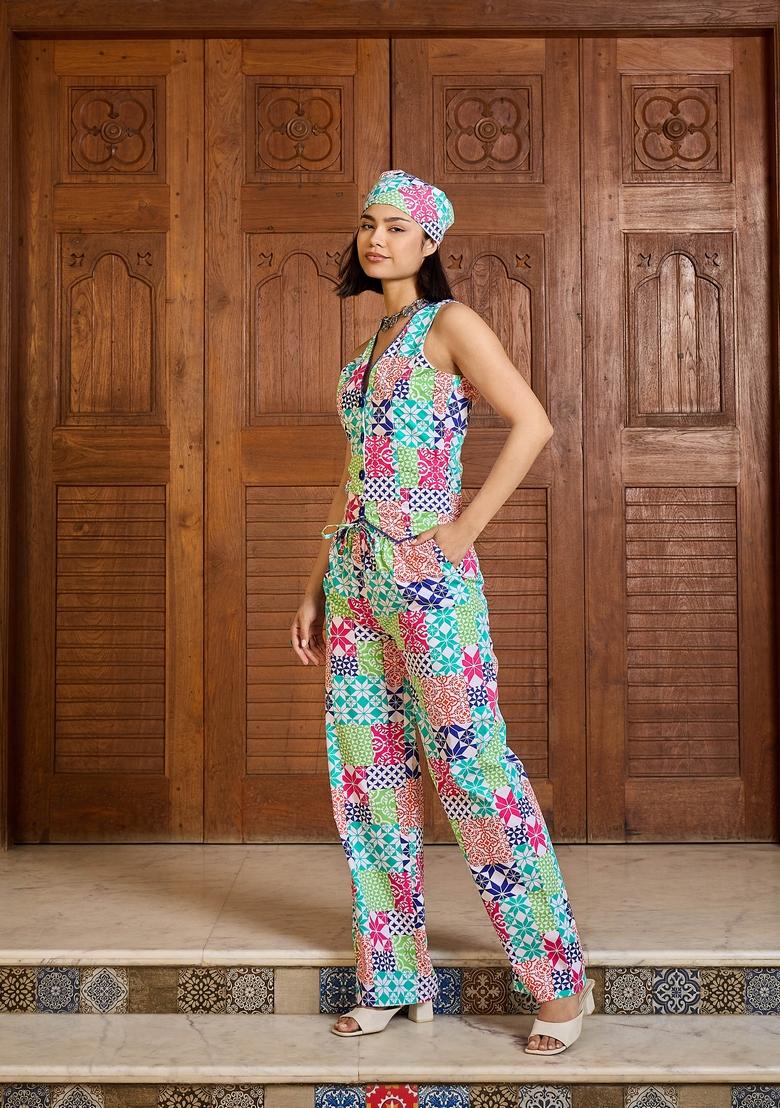 White Embroidered Cotton Co Ord Set