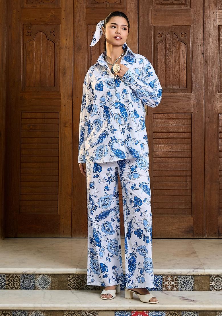 White Embroidered Cotton Co Ord Set