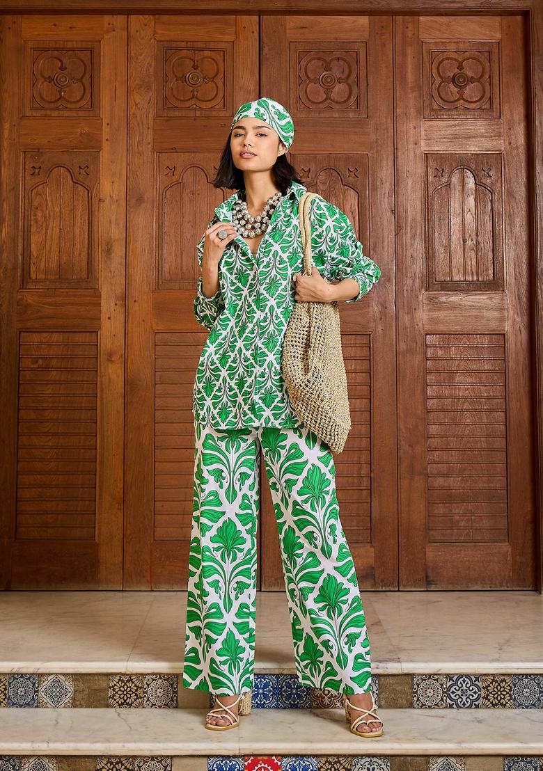 Green Embroidered Cotton Co Ord Set