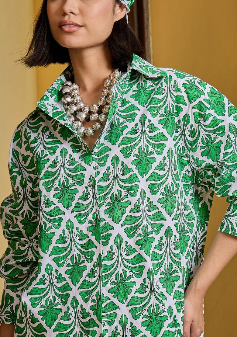 Green Embroidered Cotton Co Ord Set