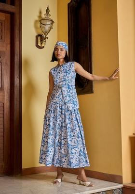 Blue Embroidered Cotton Co Ord Set