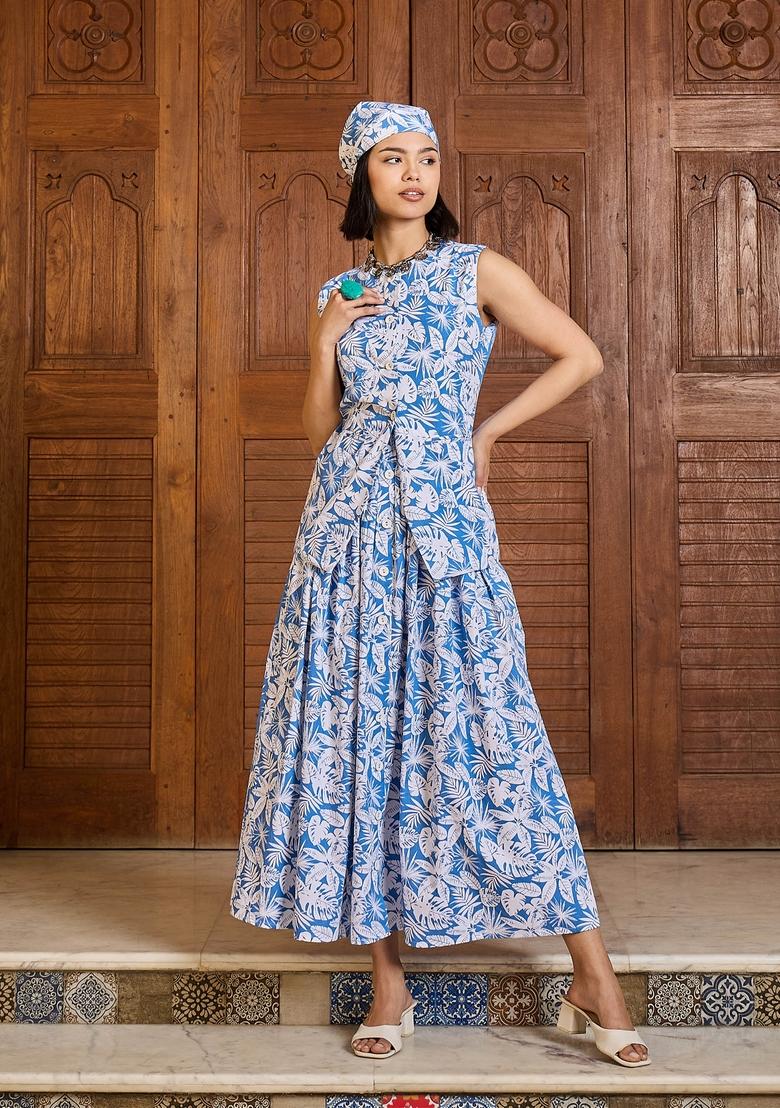 Blue Embroidered Cotton Co Ord Set