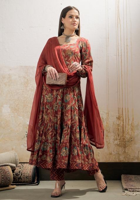 Maroon Embroidered Cotton Salwar Kameez With Dupatta