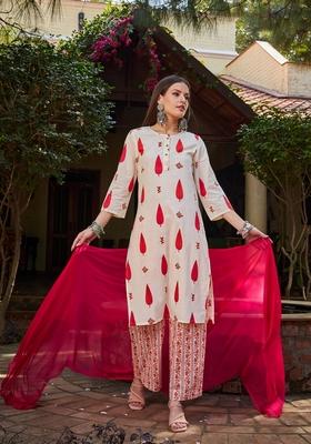 White Embroidered Cotton Salwar Kameez With Dupatta