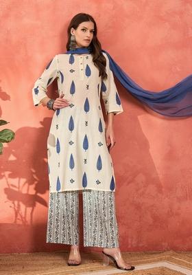 White Embroidered Cotton Salwar Kameez With Dupatta