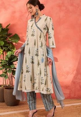 White Embroidered Cotton Salwar Kameez With Dupatta