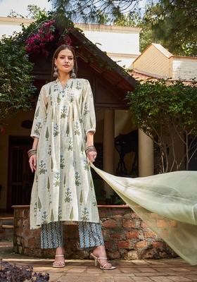 White Embroidered Cotton Salwar Kameez With Dupatta
