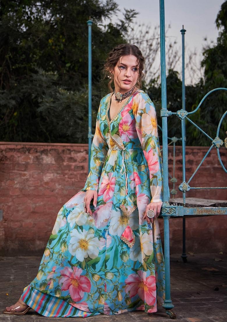 Blue Embroidered Polyester Co Ord Set