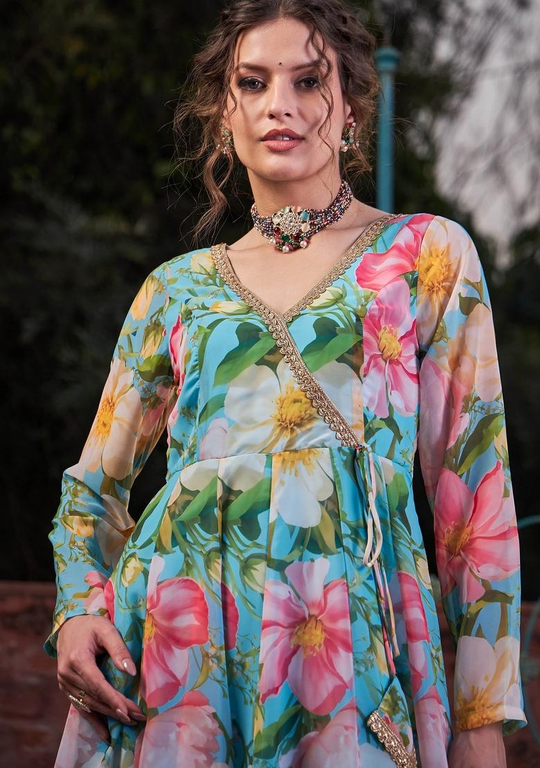 Blue Embroidered Polyester Co Ord Set