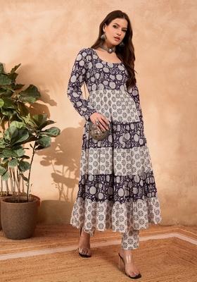 Navy Blue Embroidered Cotton Co Ord Set