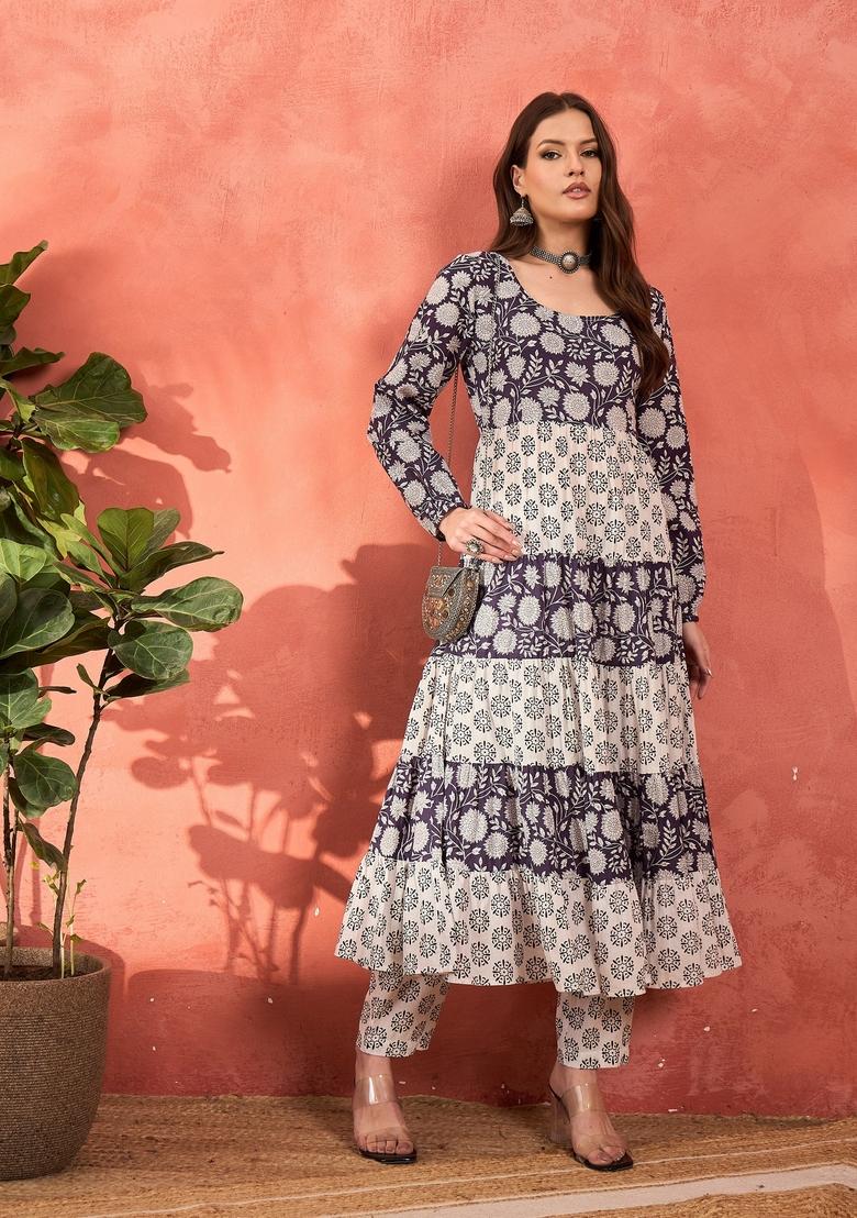 Navy Blue Embroidered Cotton Co Ord Set