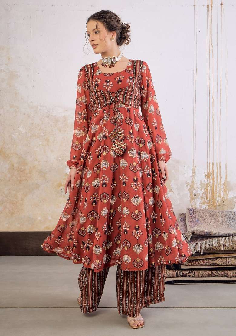 Maroon Embroidered Polyester Co Ord Set - Indya