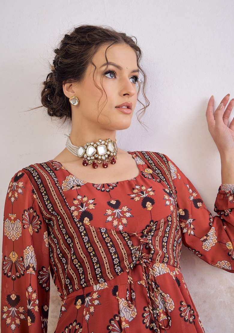 Maroon Embroidered Polyester Co Ord Set - Indya