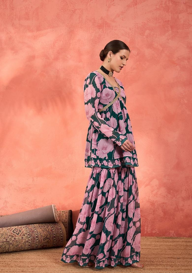 Green Embroidered Polyester Co Ord Set