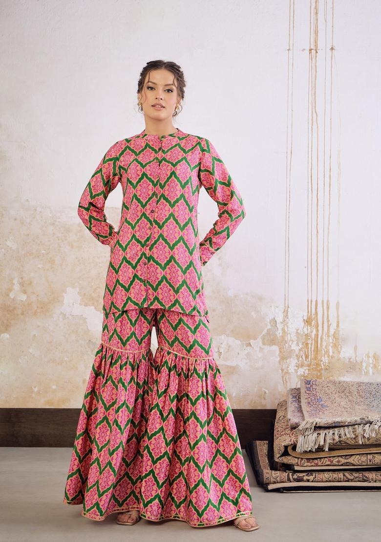 Green Embroidered Polyester Co Ord Set