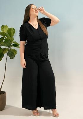 Black Embroidered Polyester Co Ord Set