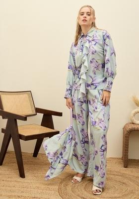 See Green Embroidered Polyester Co Ord Set