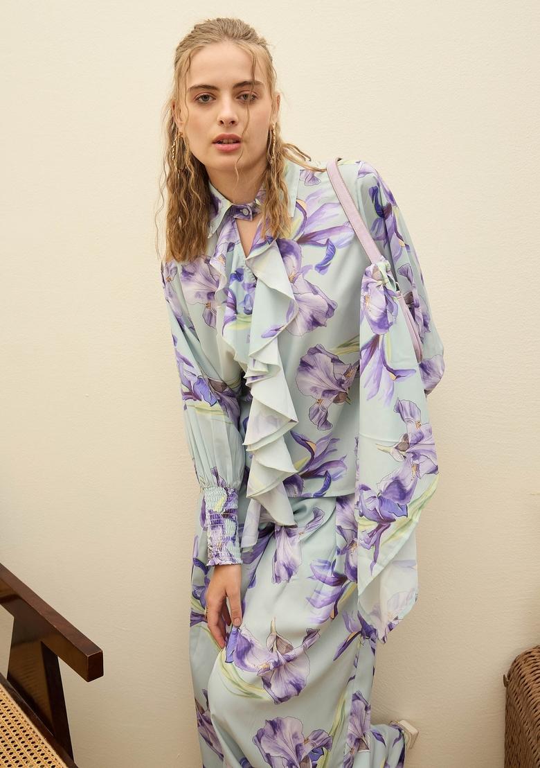 See Green Embroidered Polyester Co Ord Set