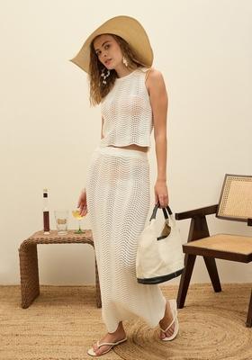 Off White Embroidered Cotton Co Ord Set