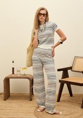 Off White Embroidered Cotton Co Ord Set