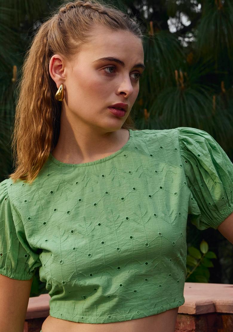 Green Embroidered Cotton Co Ord Set