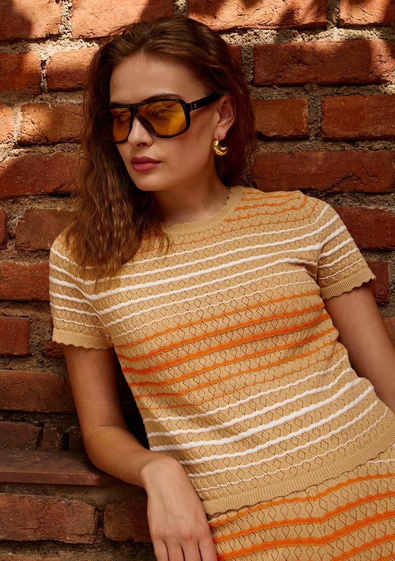 Beige Embroidered Cotton Co Ord Set