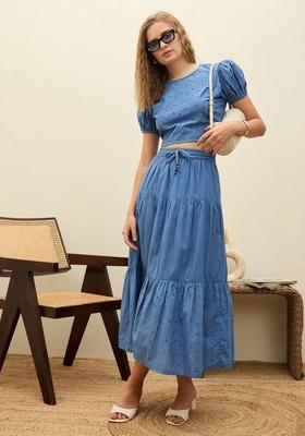 Blue Embroidered Cotton Co Ord Set
