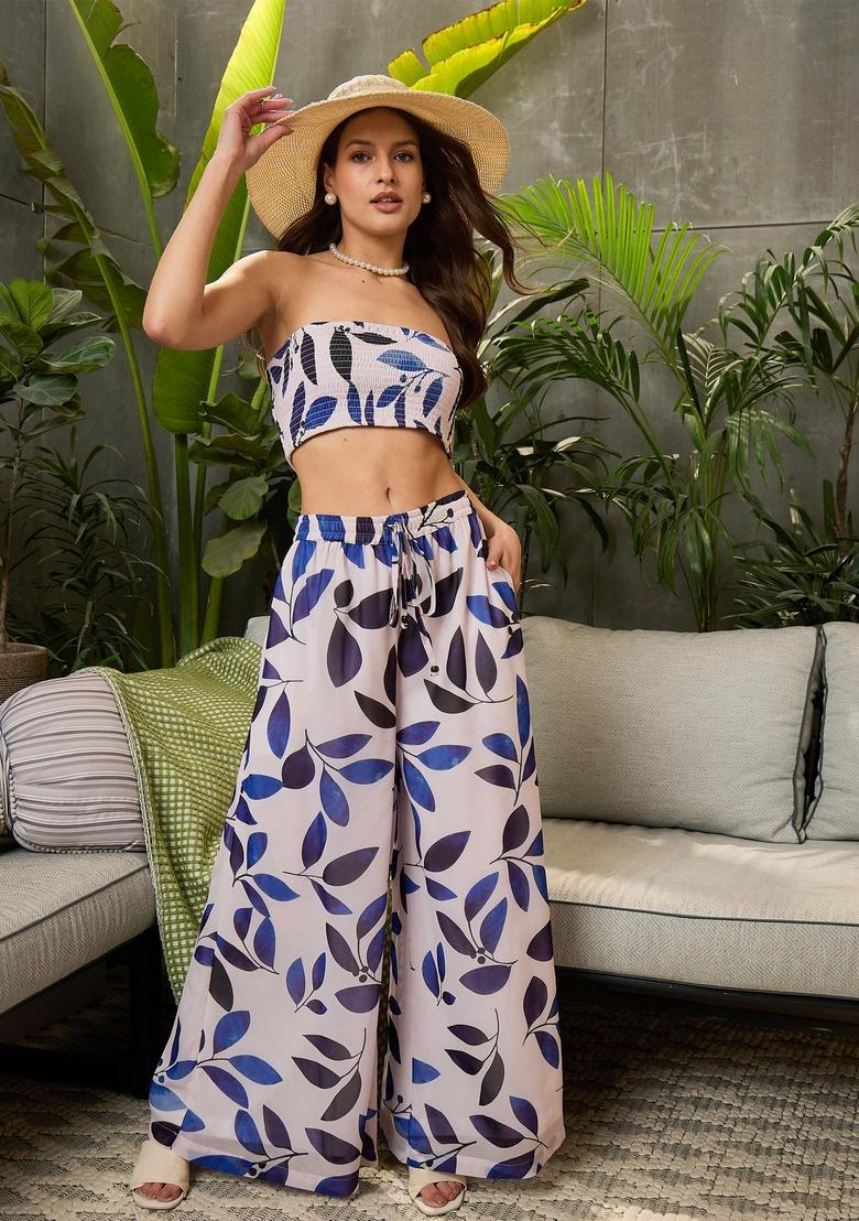 White Embroidered Polyester Co Ord Set