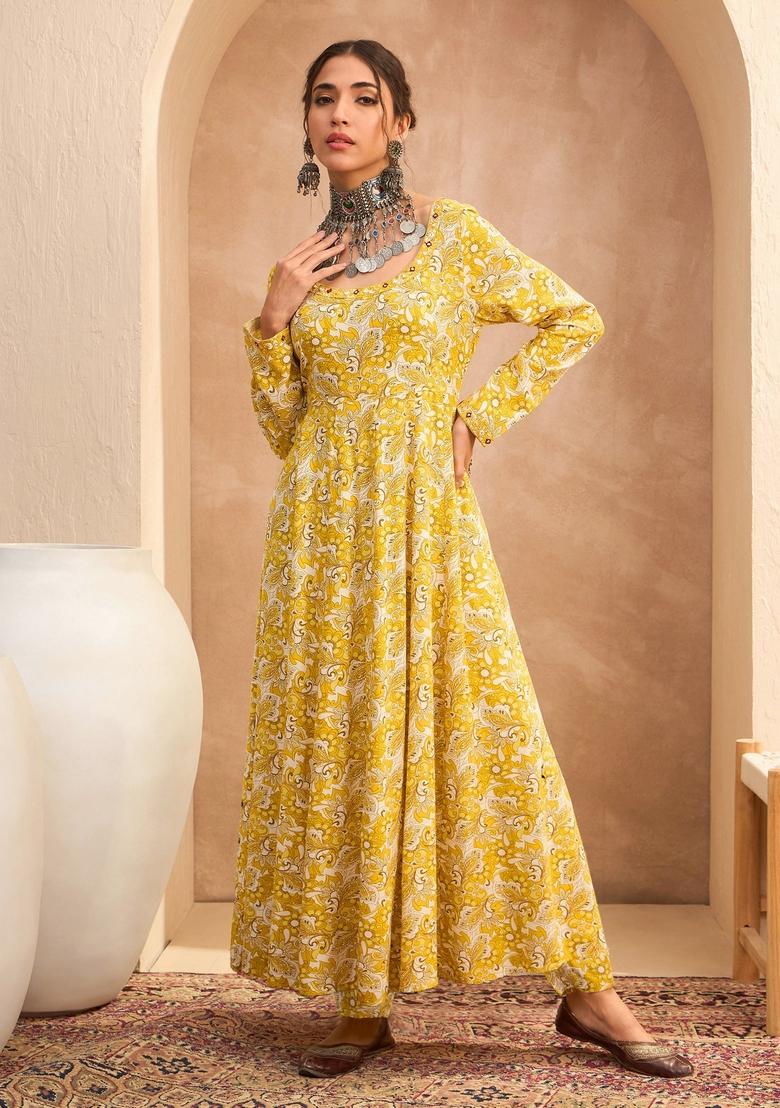 Yellow Embroidered Rayon Co Ord Set