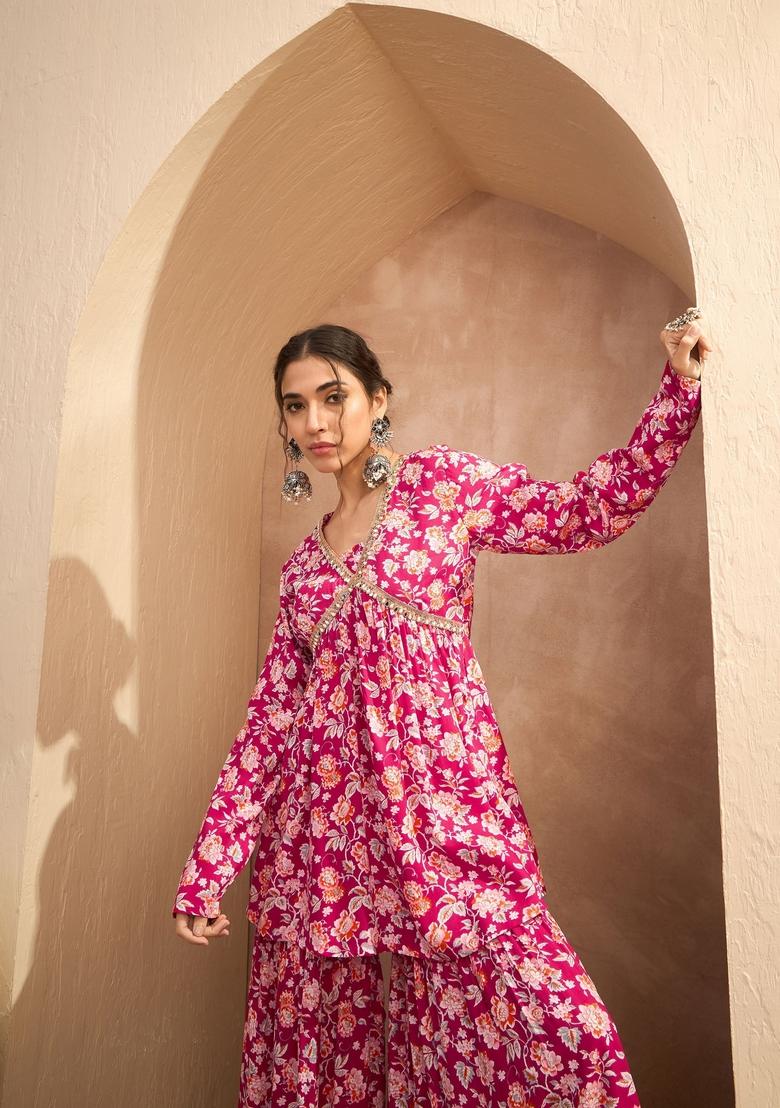 Red Embroidered Rayon Co Ord Set