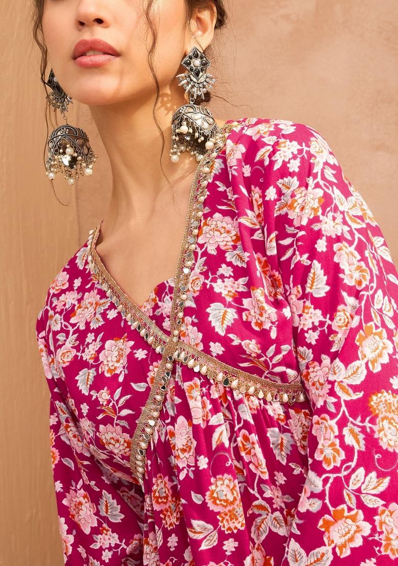 Red Embroidered Rayon Co Ord Set