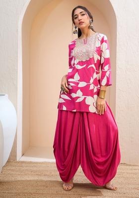 Pink Embroidered Rayon Co Ord Set
