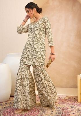 Olive Embroidered Cotton Co Ord Set