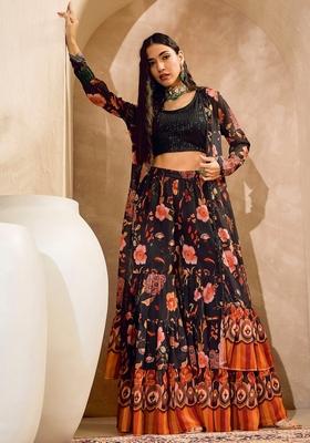 Black Embroidered Polyester Co Ord Set