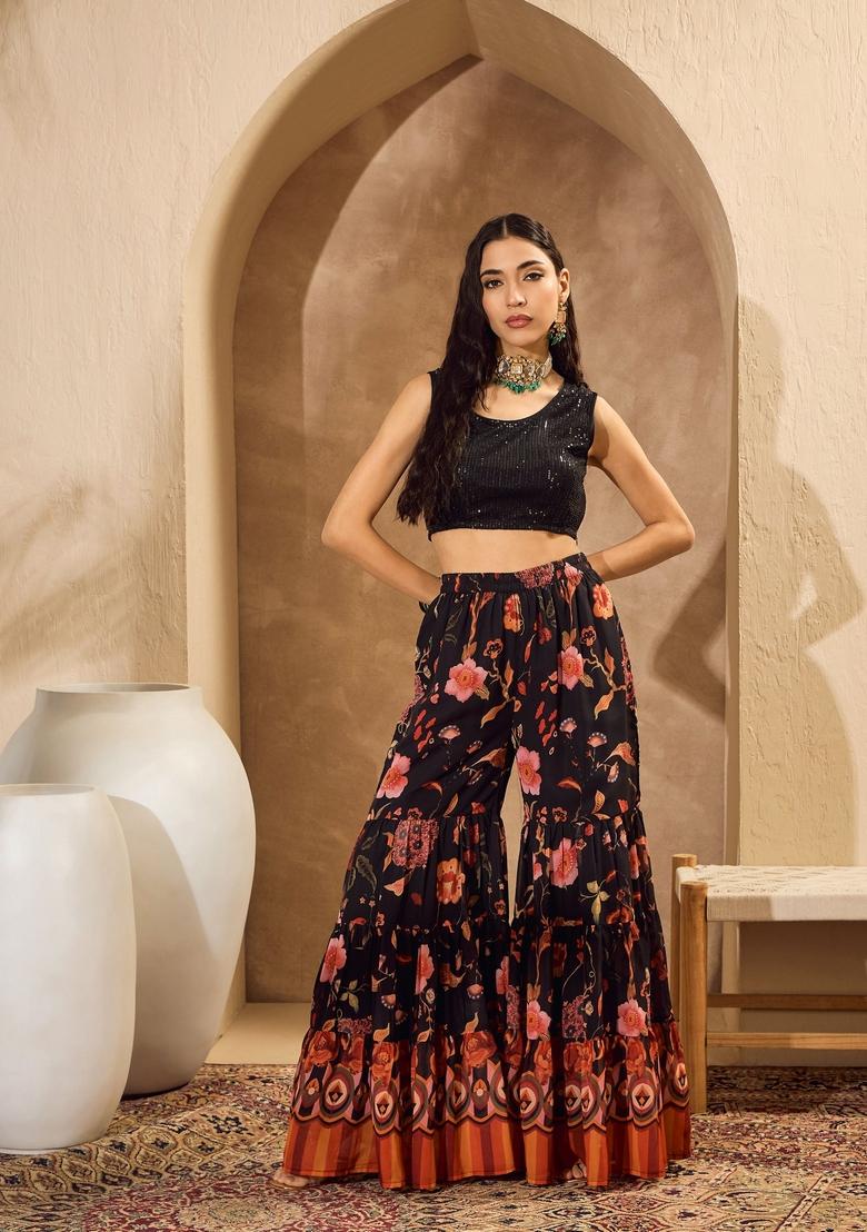 Black Embroidered Polyester Co Ord Set