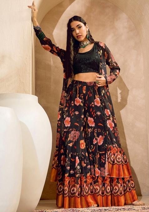 Black Embroidered Polyester Co Ord Set