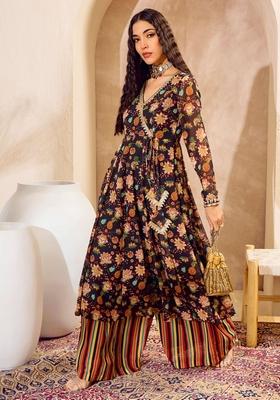 Black Embroidered Polyester Co Ord Set