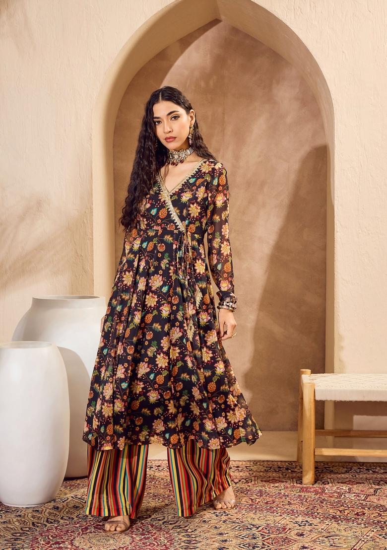 Black Embroidered Polyester Co Ord Set