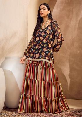 Black Embroidered Polyester Co Ord Set