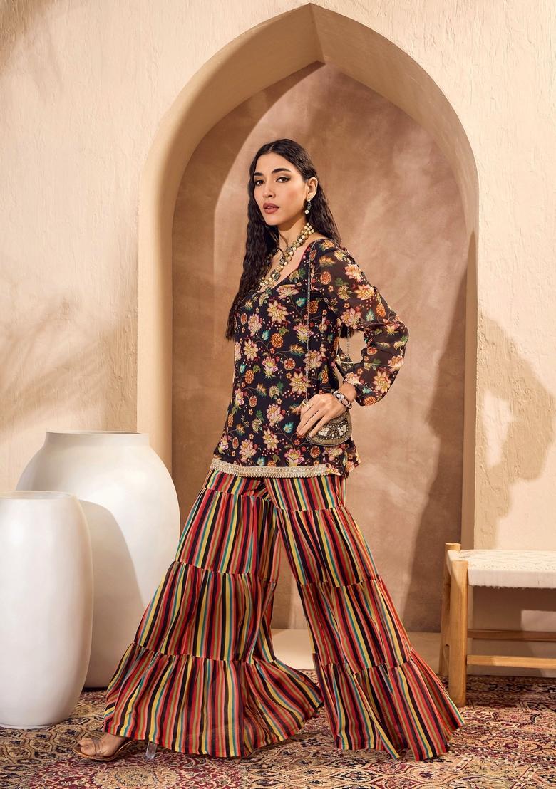 Black Embroidered Polyester Co Ord Set