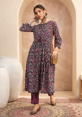 Black Embroidered Rayon Co Ord Set