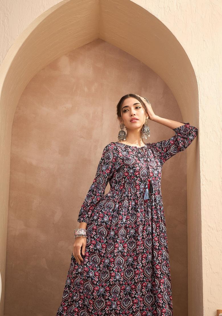 Black Embroidered Rayon Co Ord Set