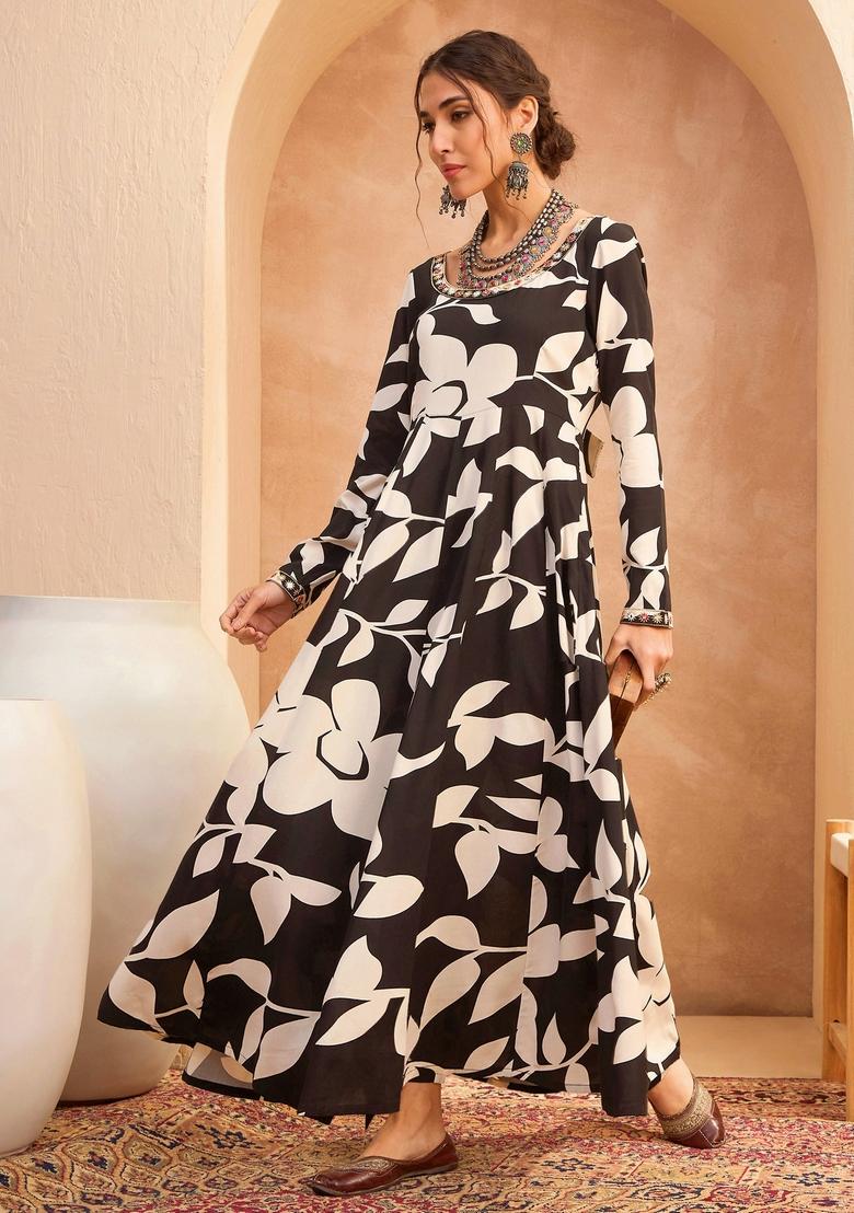 Black Embroidered Rayon Co Ord Set