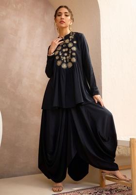 Black Embroidered Rayon Co Ord Set