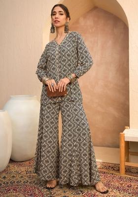 Black Embroidered Rayon Co Ord Set