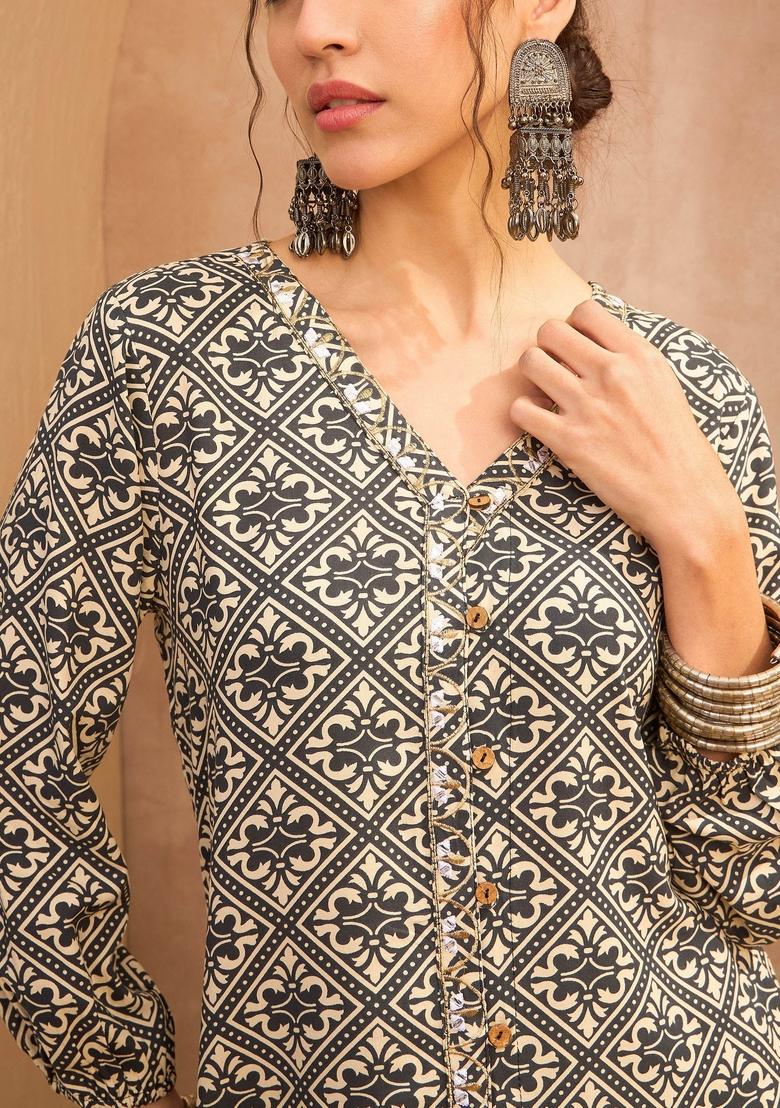 Black Embroidered Rayon Co Ord Set