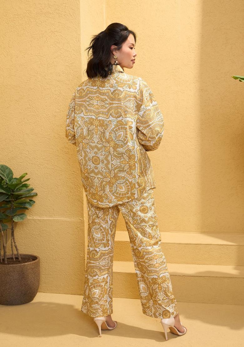 Yellow Embroidered Cotton Co Ord Set